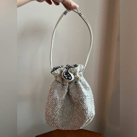Vintage Unbranded 1960s Reversible Beaded Drawstring Small Evening Purse - Picture 2 of 8